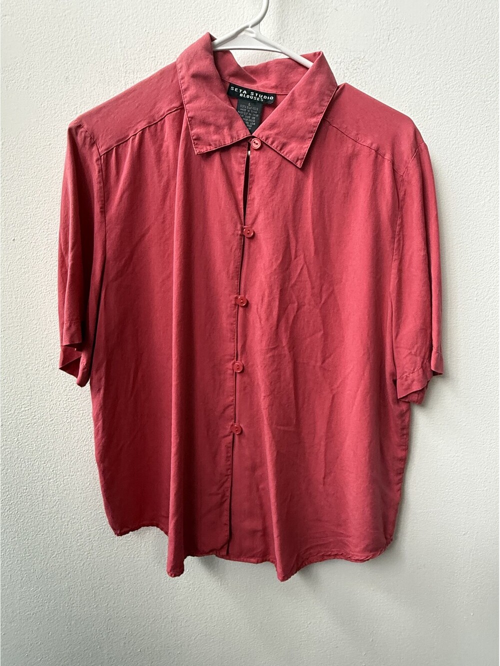 Seta Studio Vintage 100% Silk Oversized Blouse Coral Size L
